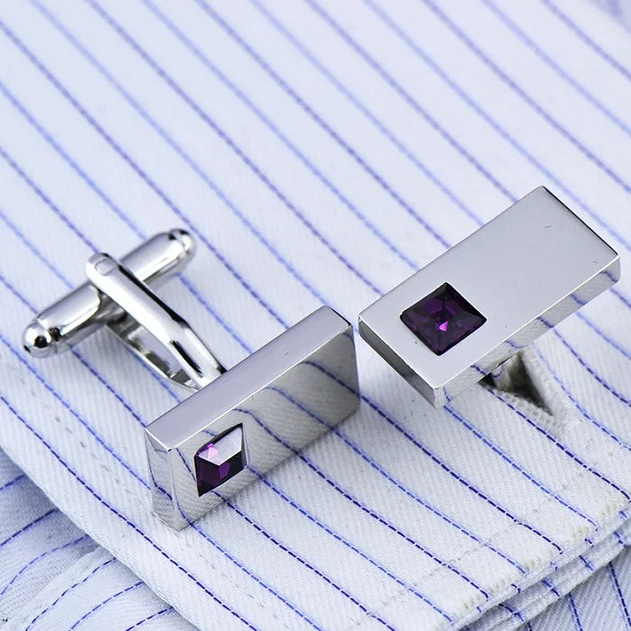 JHSL Square/Rectangle Men Cufflinks Purple White Black Blue Red Pink Stonee Fashion Jewelry Metal Shirts Party Gift