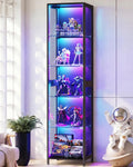 72" Tall Display Case with LED Lights, Corner Display Cabinet with Open Glass Shelves, 5-Tier Display Shelf with, Customized
