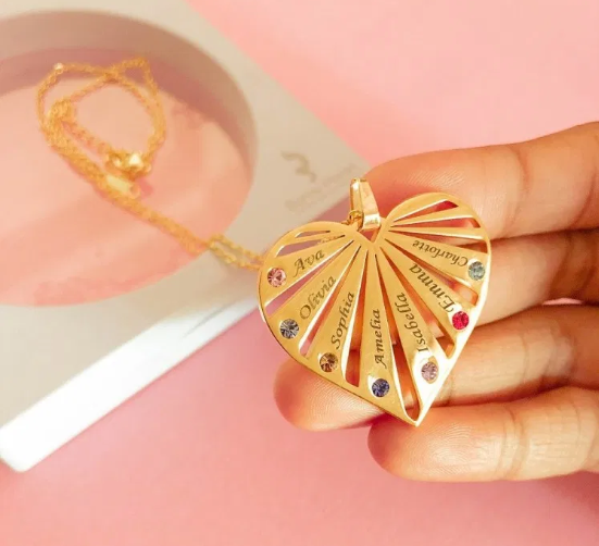 Heart Pendant with Birthstone Engraving Necklace