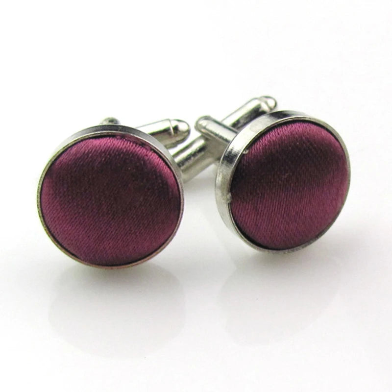 HUISHI Round Cufflinks Mens For Business Shirt Wedding Party Men Cufflink Solid Cloth Round Cuff links Accessories Wholesales