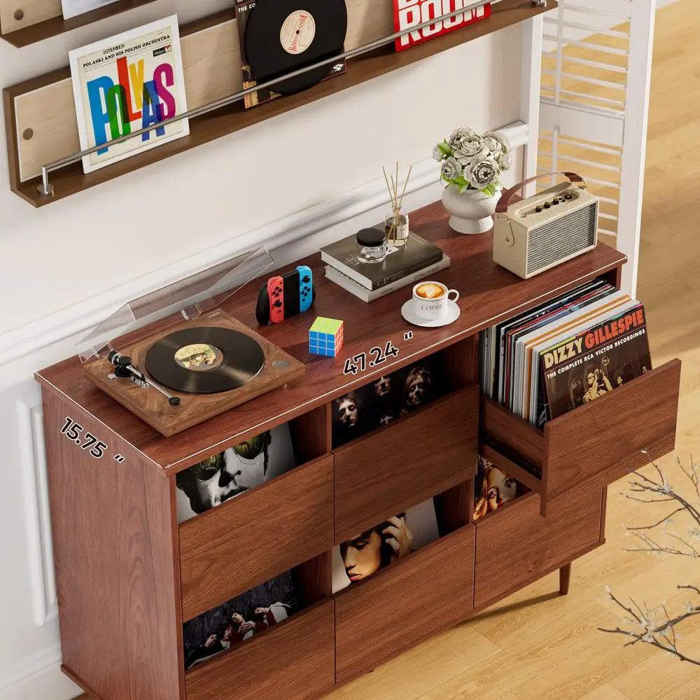 47.2 Large Record Player Stand, 7 10 12 Vinyl Record Storage Cabinet, Mid Century Turntable Stand, Vinyl Record Holder, Media C