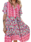 2026 Women's Clothing Floral Short Sleeve Loose Sexy Spring Summer Bohemian Casual Dress