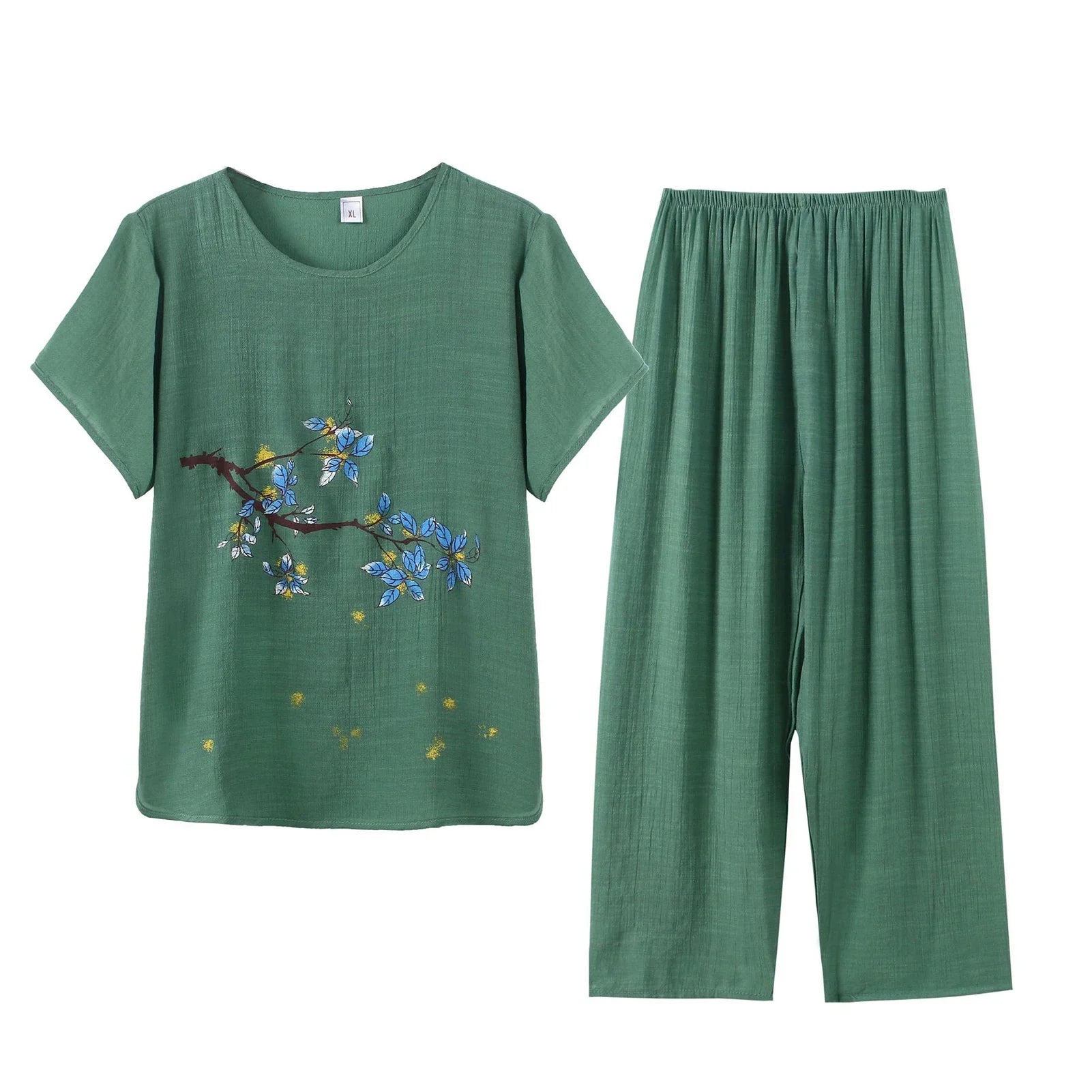 Middle-aged elderly women's short-sleeved t-shirt mother suit loose large size cotton linen two-piece suit 2025 new women set