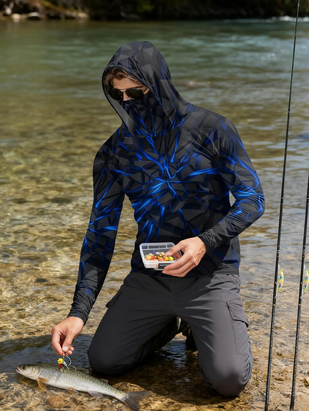 2026 New Model UV-Resistant Fishing Shirt with Long Sleeves and Hooded Collar - UV-Resistant Fishing Mask Clothing
