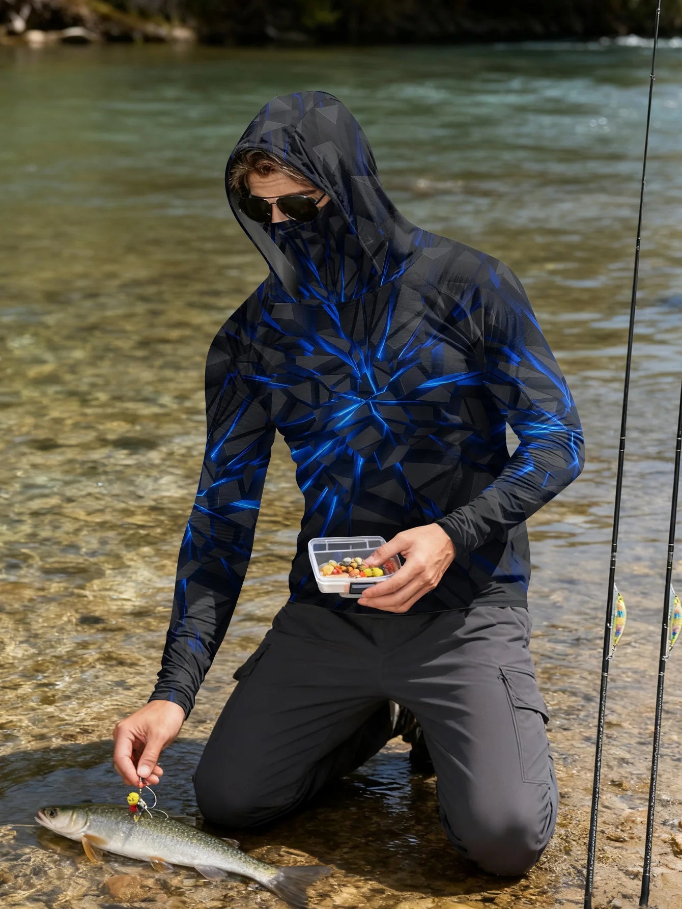 2026 New Model UV-Resistant Fishing Shirt with Long Sleeves and Hooded Collar - UV-Resistant Fishing Mask Clothing