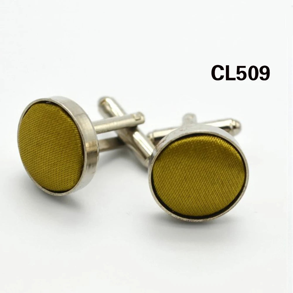 HUISHI Round Cufflinks Mens For Business Shirt Wedding Party Men Cufflink Solid Cloth Round Cuff links Accessories Wholesales