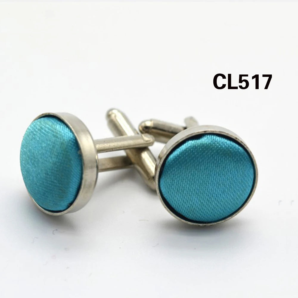 HUISHI Round Cufflinks Mens For Business Shirt Wedding Party Men Cufflink Solid Cloth Round Cuff links Accessories Wholesales