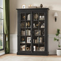 65 Tall Display Cabinet with Adjustable Shelves, 5-Tier Bookcase, Tempered Glass Door, Storage Cabinet for Home and Office, Blac