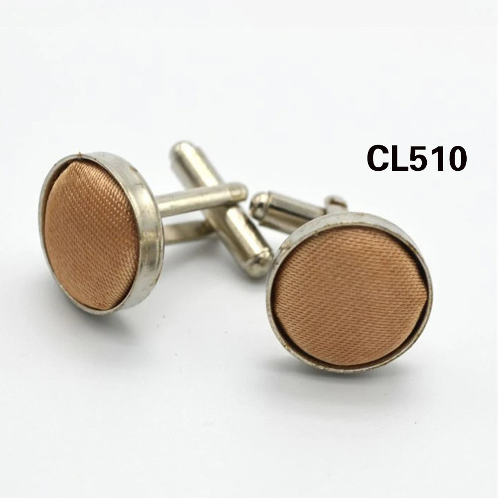 HUISHI Round Cufflinks Mens For Business Shirt Wedding Party Men Cufflink Solid Cloth Round Cuff links Accessories Wholesales