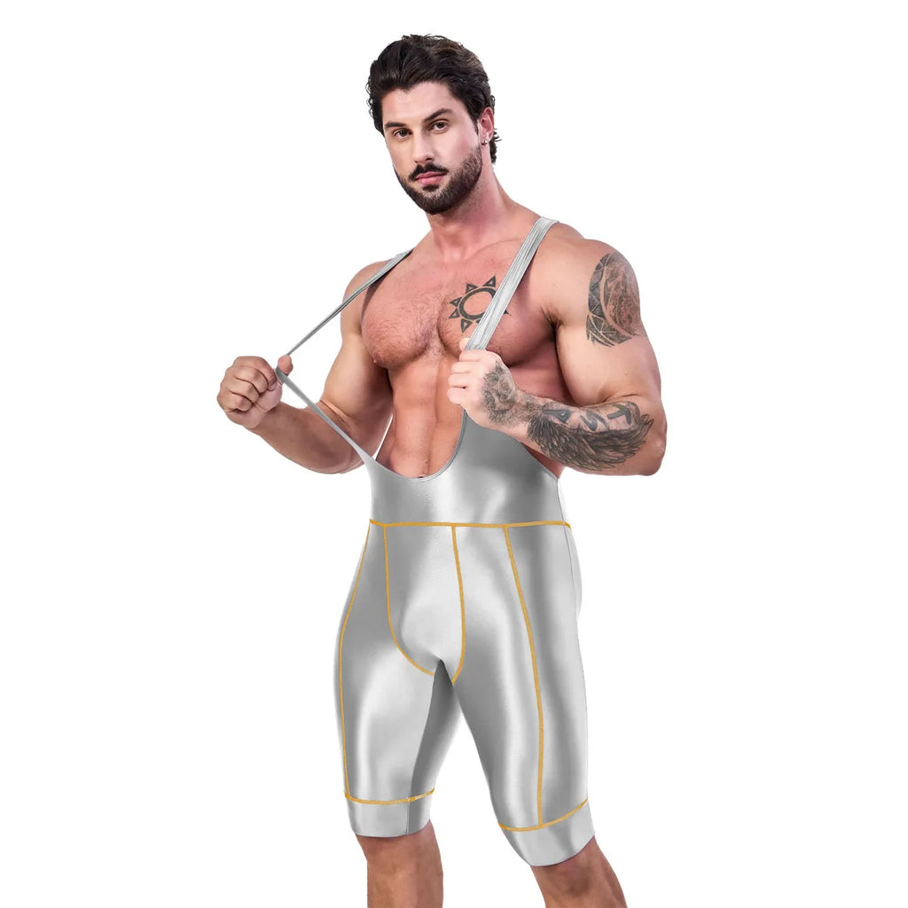 AMORESY Octavian Men Glossy Elastic Spandex Cycling Fitness Gymnastic Fitness Tracksuits Jumpsuits Activewear Bodysuits Swimwear