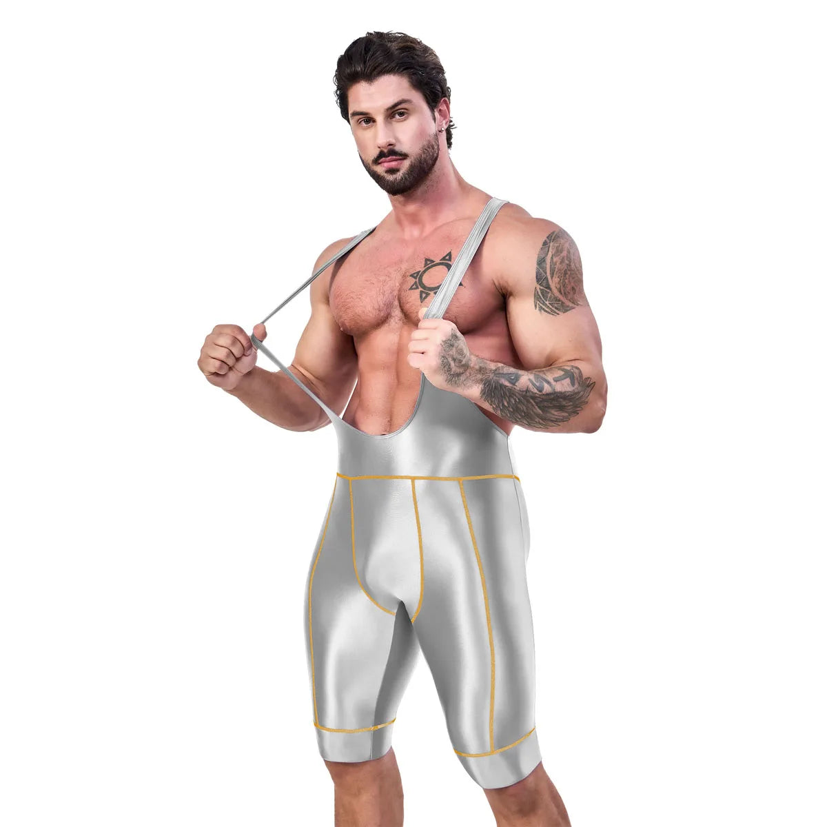 AMORESY Octavian Men Glossy Elastic Spandex Cycling Fitness Gymnastic Fitness Tracksuits Jumpsuits Activewear Bodysuits Swimwear