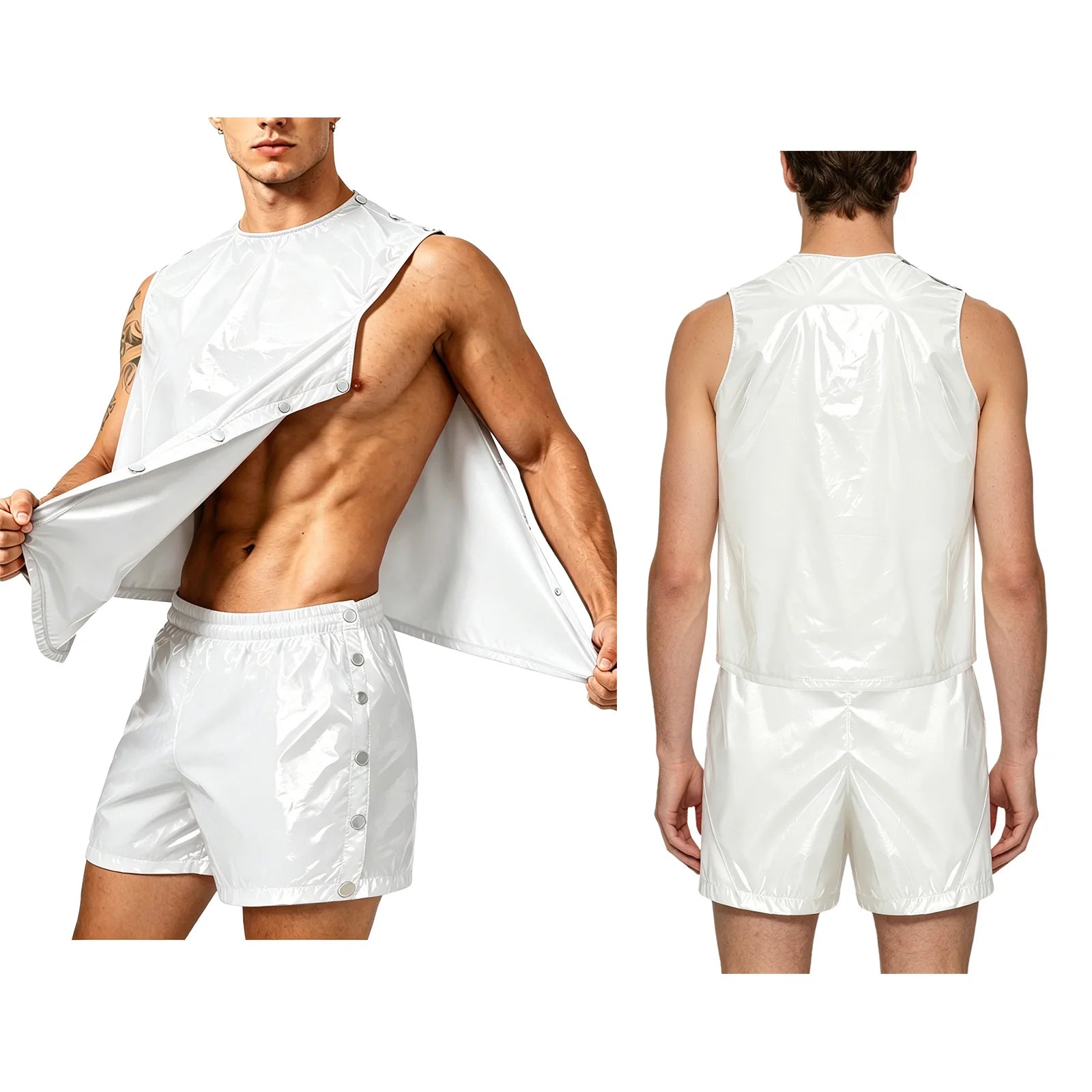Men's Waterproof Tracksuit Sweat Outfit Sleeveless Buttons Tank Tops And Boxer Shorts Gym Workout Fitness Sportswear Swimwear