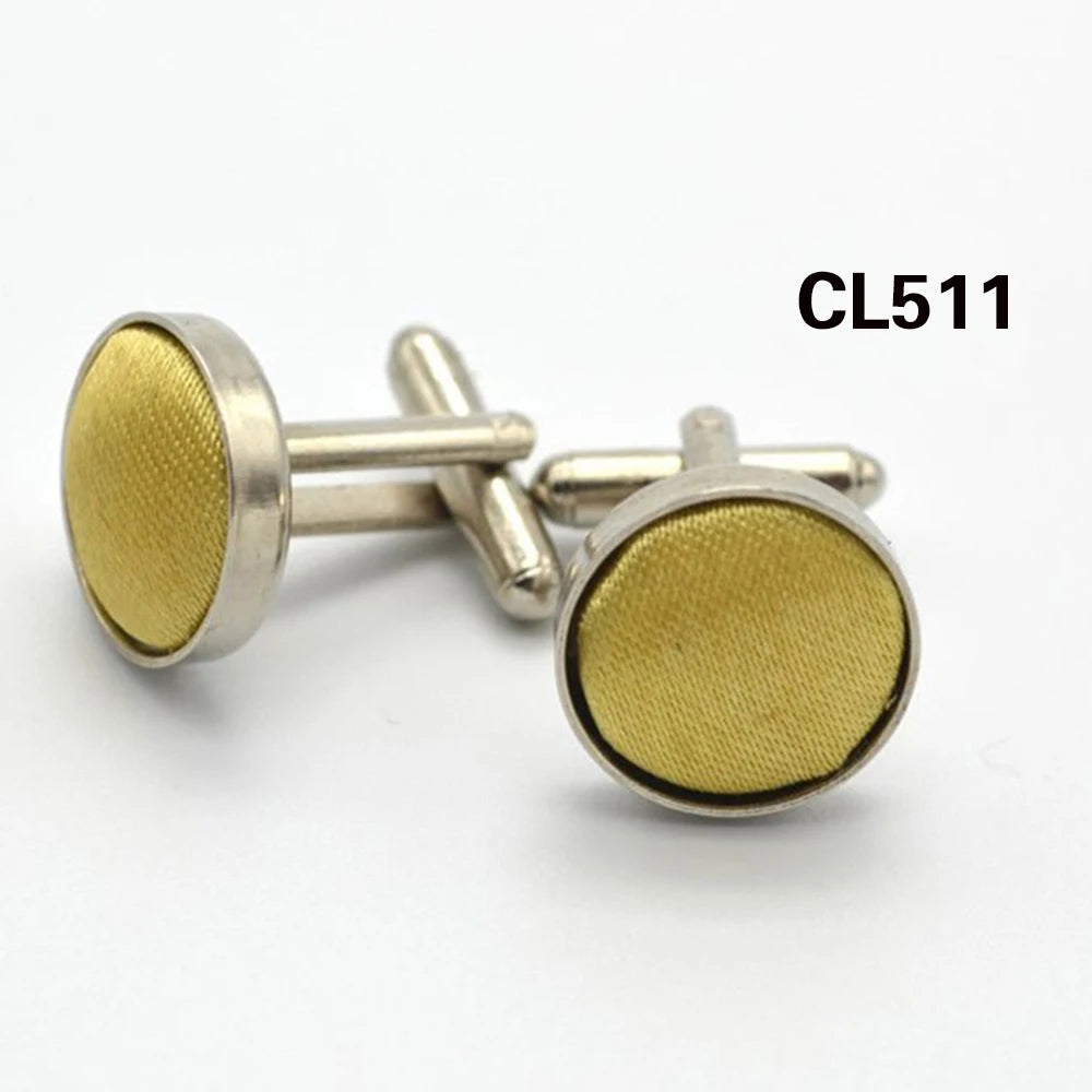 HUISHI Round Cufflinks Mens For Business Shirt Wedding Party Men Cufflink Solid Cloth Round Cuff links Accessories Wholesales