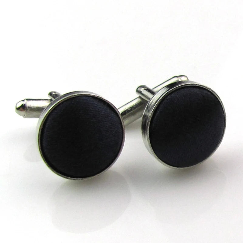 HUISHI Round Cufflinks Mens For Business Shirt Wedding Party Men Cufflink Solid Cloth Round Cuff links Accessories Wholesales
