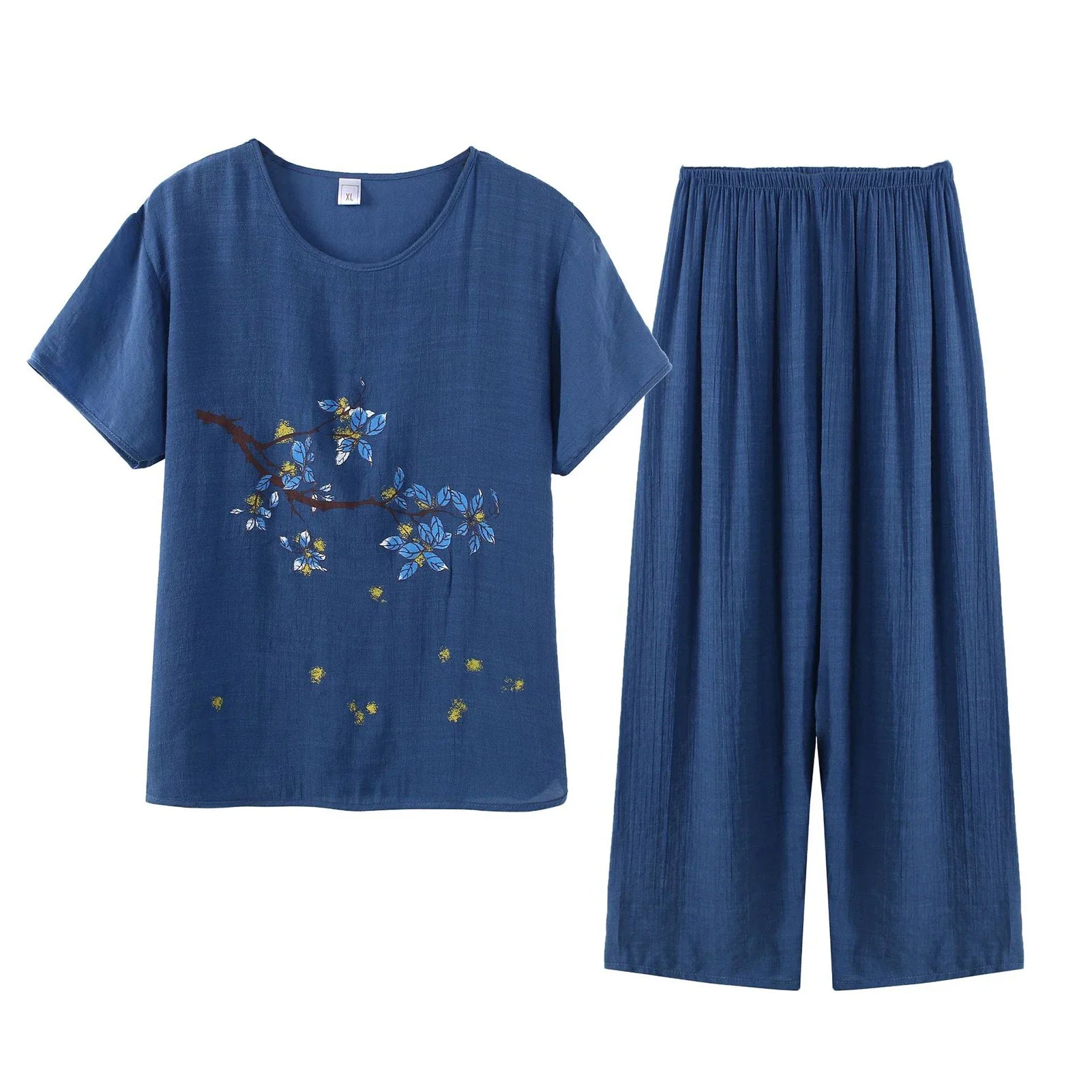 Middle-aged elderly women's short-sleeved t-shirt mother suit loose large size cotton linen two-piece suit 2025 new women set