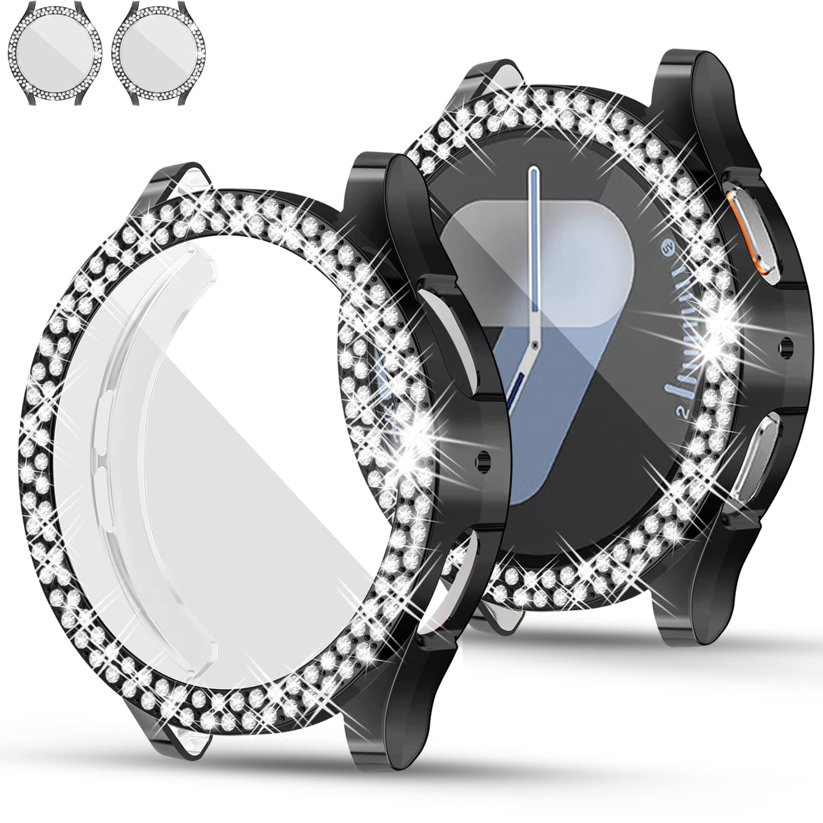 RICHONE [7-Pack] Sparkling Case Compatible with Samsung Galaxy Watch 7 40mm Screen Protector, Soft TPU Cover 2 Row Rhinestone Full Protective Bumper Accessory for Galaxy Watch7 40MM for Women Men