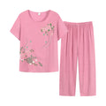 Middle-aged elderly women's short-sleeved t-shirt mother suit loose large size cotton linen two-piece suit 2025 new women set