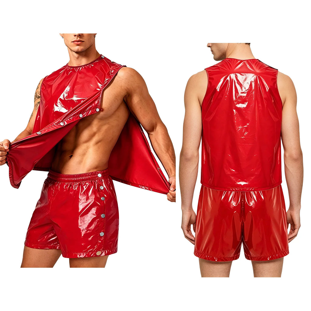 Men's Waterproof Tracksuit Sweat Outfit Sleeveless Buttons Tank Tops And Boxer Shorts Gym Workout Fitness Sportswear Swimwear
