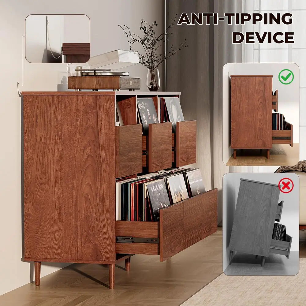 47.2 Large Record Player Stand, 7 10 12 Vinyl Record Storage Cabinet, Mid Century Turntable Stand, Vinyl Record Holder, Media C