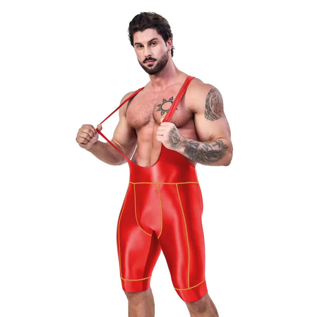 AMORESY Octavian Men Glossy Elastic Spandex Cycling Fitness Gymnastic Fitness Tracksuits Jumpsuits Activewear Bodysuits Swimwear