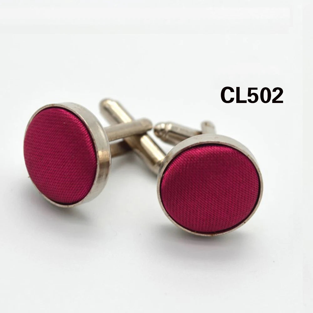 HUISHI Round Cufflinks Mens For Business Shirt Wedding Party Men Cufflink Solid Cloth Round Cuff links Accessories Wholesales