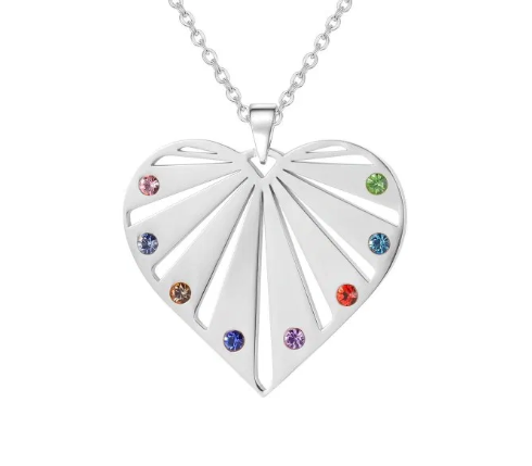 Heart Pendant with Birthstone Engraving Necklace