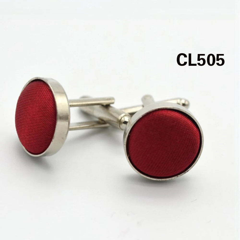 HUISHI Round Cufflinks Mens For Business Shirt Wedding Party Men Cufflink Solid Cloth Round Cuff links Accessories Wholesales