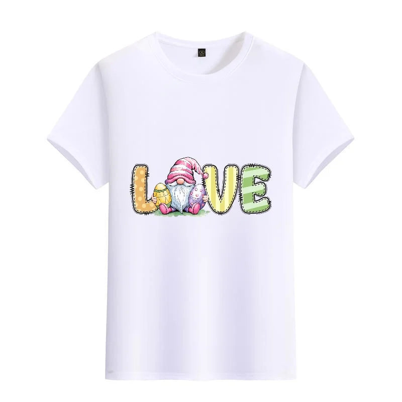 Men's Black Round-Neck Short-Sleeved T-Shirt Love Letter Print Top, Casual Everyday Versatile Street Style, Comfortable and Breathable Polyester Fabric