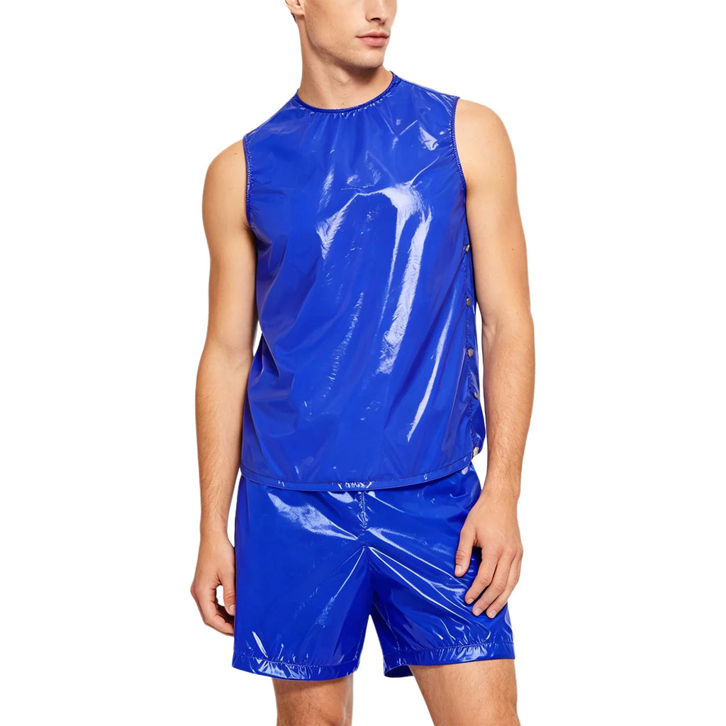 Men's Waterproof Tracksuit Sweat Outfit Sleeveless Buttons Tank Tops And Boxer Shorts Gym Workout Fitness Sportswear Swimwear