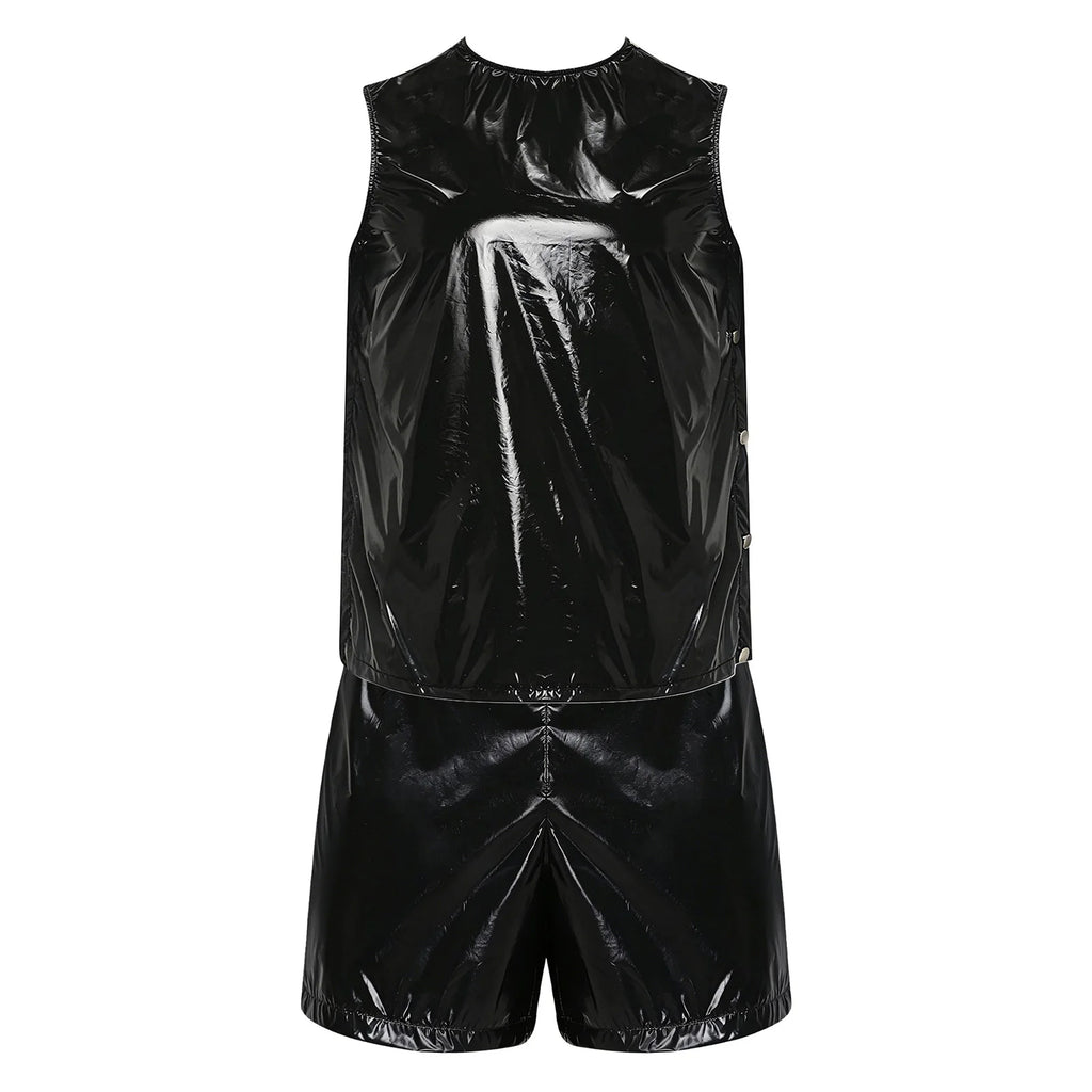 Mens Waterproof Sweat Tracksuit Tank Tops And Sides Buttons Boxer Shorts Two Pieces Outfit Special Needs Adaptive Clothing