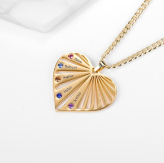 Heart Pendant with Birthstone Engraving Necklace