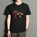 Men's Black Round-Neck Short-Sleeved T-Shirt, Carnival-Themed Printed Top, Casual Loose Fit, Trendy Item for Everyday Wear, Breathable and Comfortable, Polyester Fabric