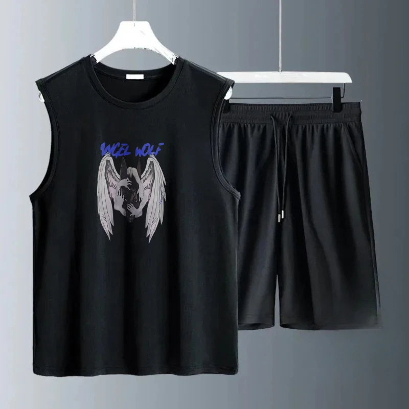 Men's Tank Top Sets 2026 Summer Quick drying Y2k tracksuits Breathable oversize seaside Suit for man sports beach running