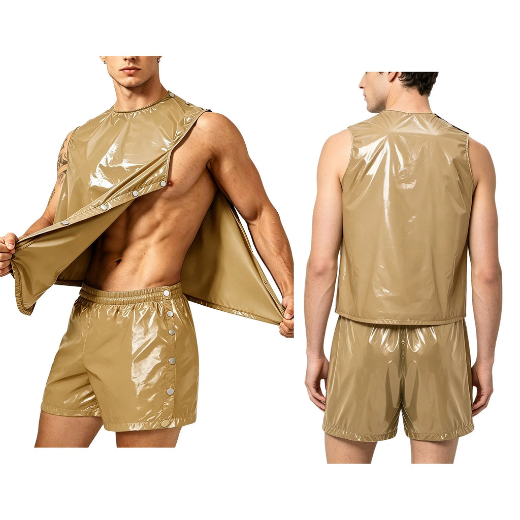 Men's Waterproof Tracksuit Sweat Outfit Sleeveless Buttons Tank Tops And Boxer Shorts Gym Workout Fitness Sportswear Swimwear