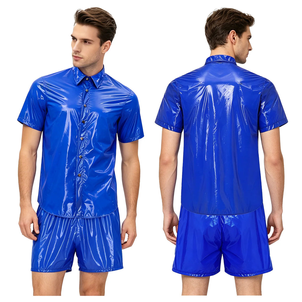 Men's Waterproof Tracksuit Sweat Outfit Sleeveless Buttons Tank Tops And Boxer Shorts Gym Workout Fitness Sportswear Swimwear