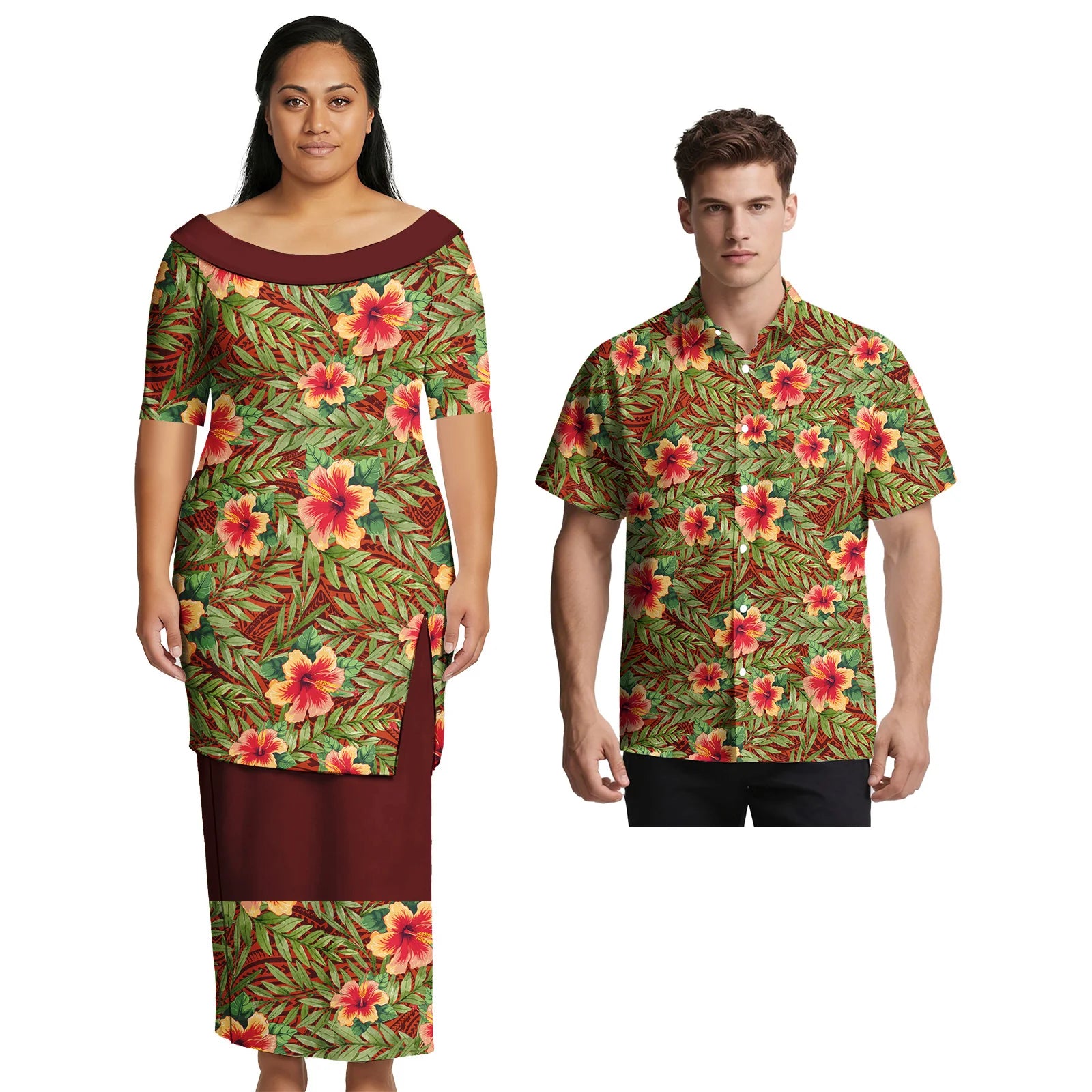 Asia & Pacific Islands Couple Clothing Custom Aloha Women Fashion Skirts Samoan Casual Men Shirts Tribal Matching Couple Outfits