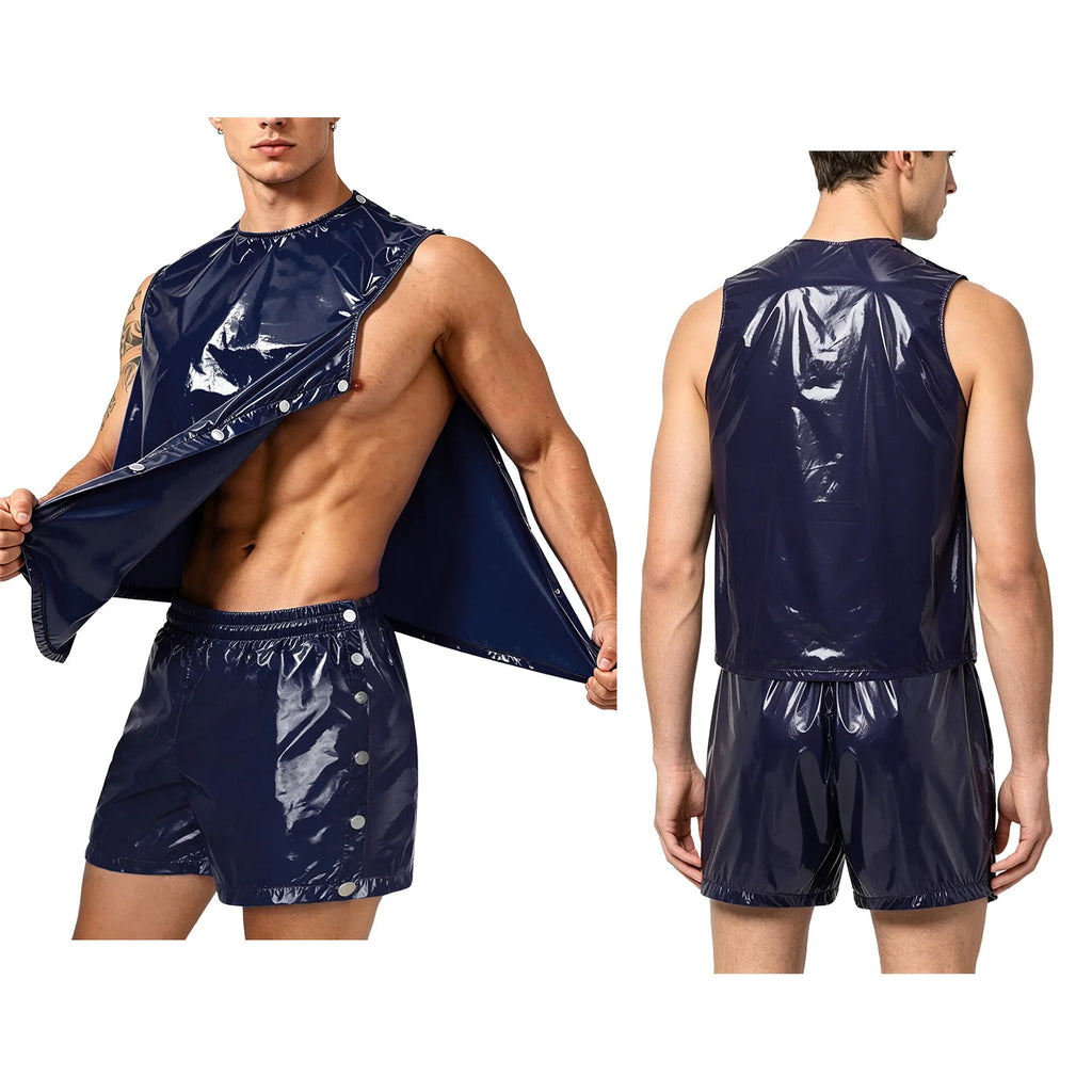 Men's Waterproof Tracksuit Sweat Outfit Sleeveless Buttons Tank Tops And Boxer Shorts Gym Workout Fitness Sportswear Swimwear