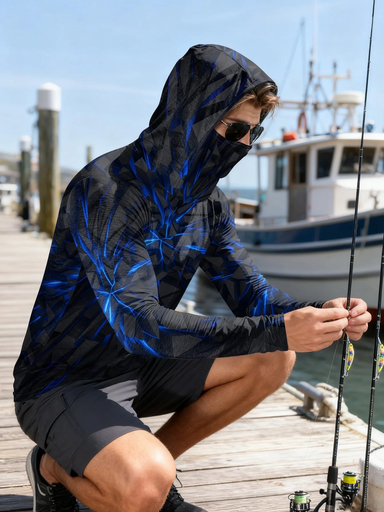 2026 New Model UV-Resistant Fishing Shirt with Long Sleeves and Hooded Collar - UV-Resistant Fishing Mask Clothing