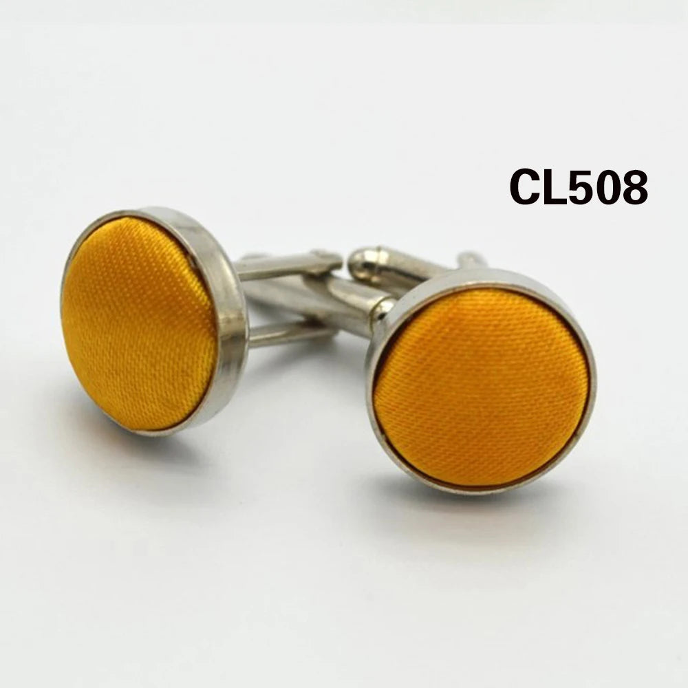 HUISHI Round Cufflinks Mens For Business Shirt Wedding Party Men Cufflink Solid Cloth Round Cuff links Accessories Wholesales