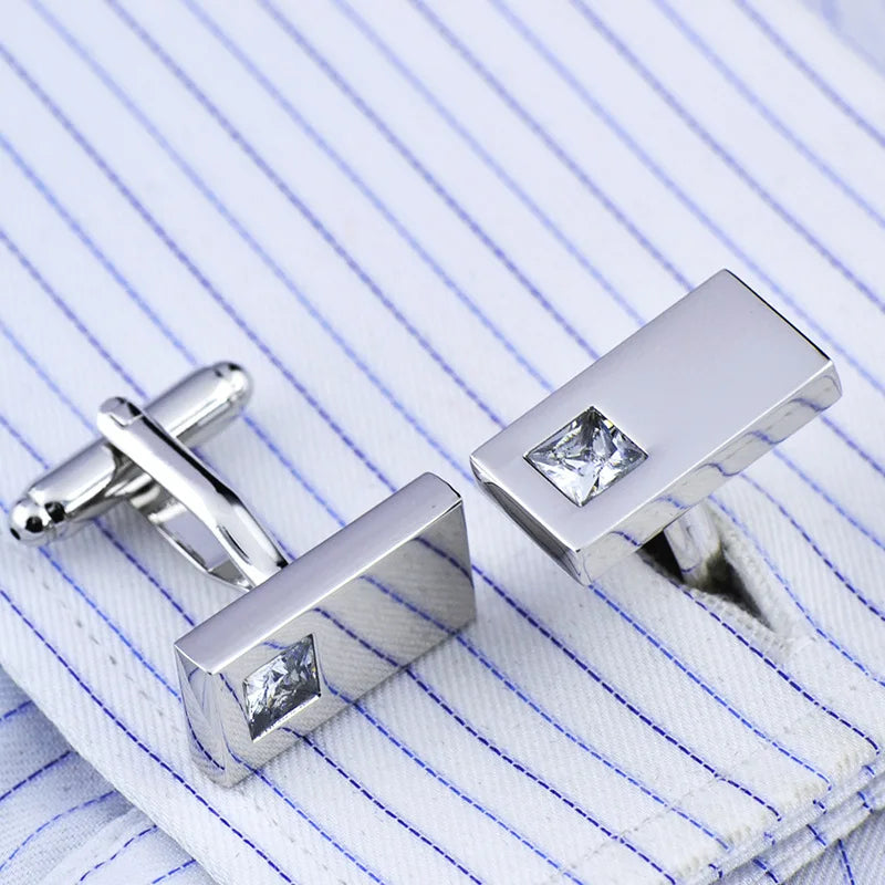JHSL Square/Rectangle Men Cufflinks Purple White Black Blue Red Pink Stonee Fashion Jewelry Metal Shirts Party Gift