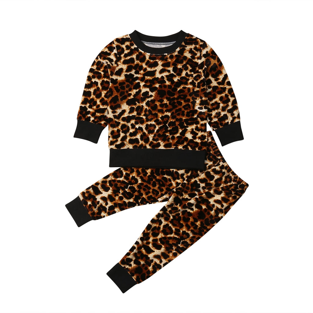 Coral Velvet Leopard Print T-Shirt and Pants Set