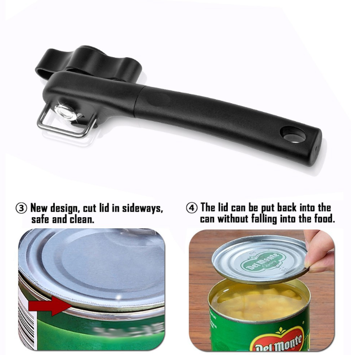 Safety Can Opener with One-Handed Side Edge Design