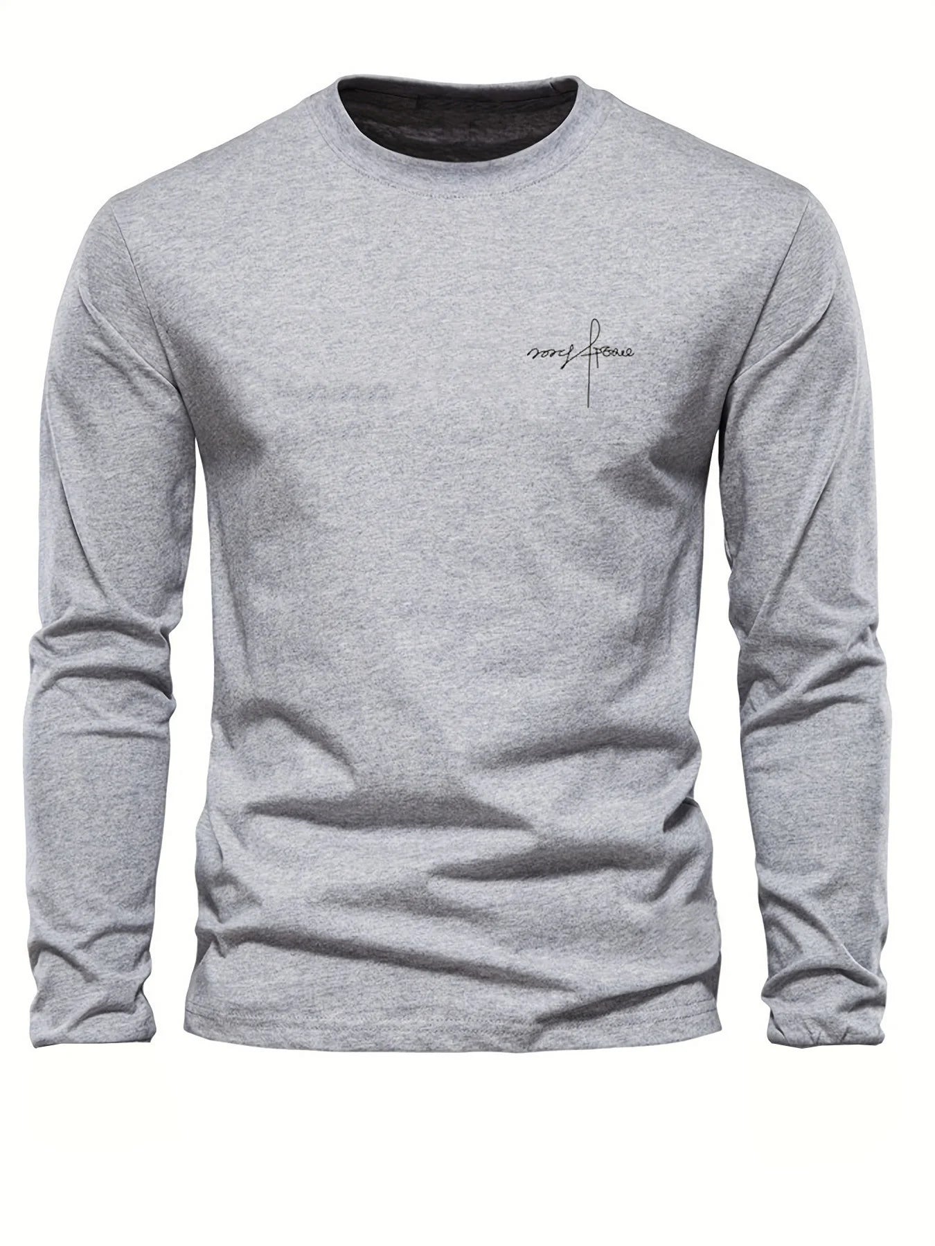 100% pure cotton men's long sleeved round neck loose classic letter printed autumn and winter casual versatile T-shirt top