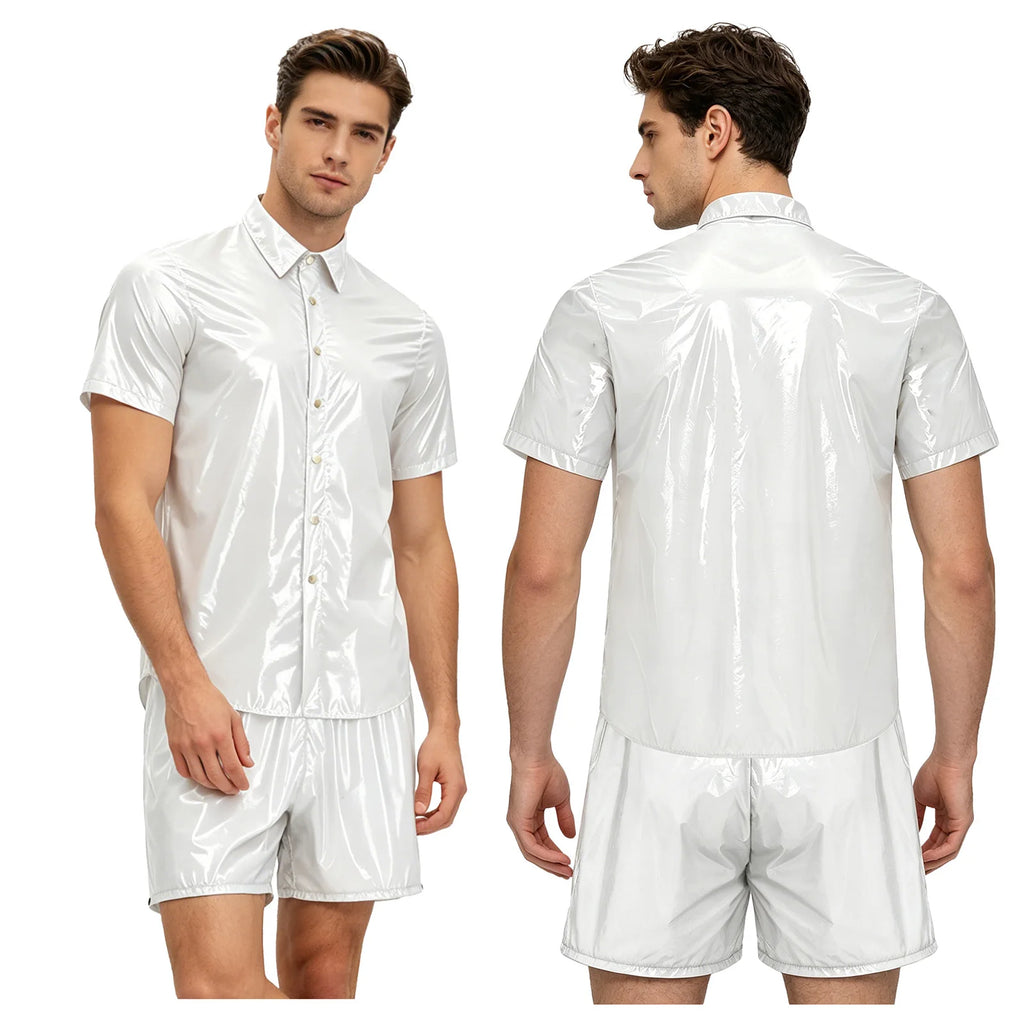 Men's Waterproof Tracksuit Sweat Outfit Sleeveless Buttons Tank Tops And Boxer Shorts Gym Workout Fitness Sportswear Swimwear