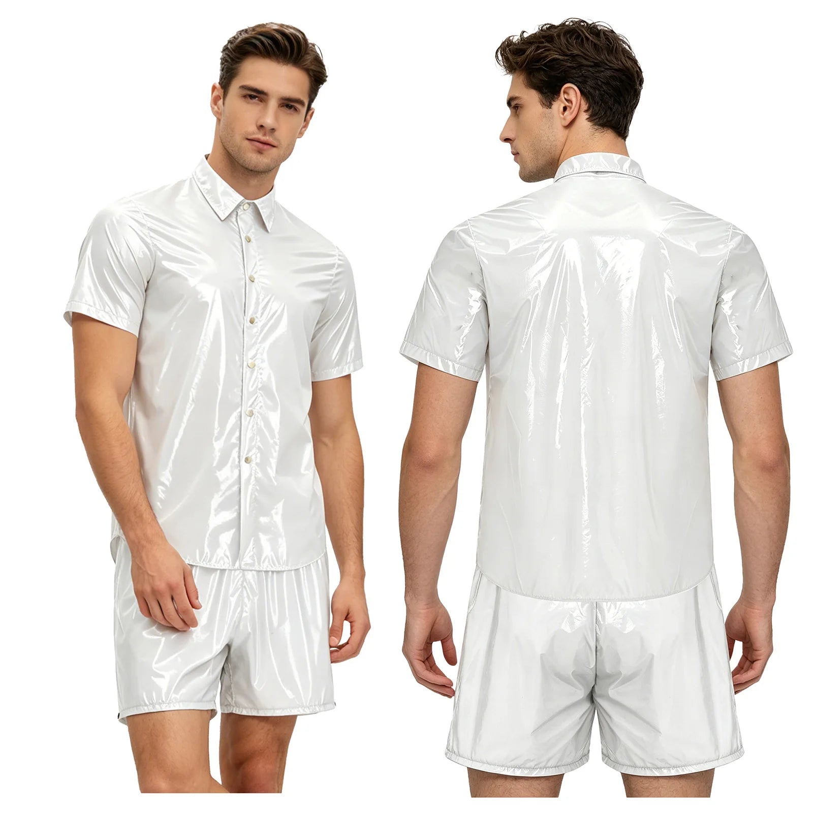 Men's Waterproof Tracksuit Sweat Outfit Sleeveless Buttons Tank Tops And Boxer Shorts Gym Workout Fitness Sportswear Swimwear