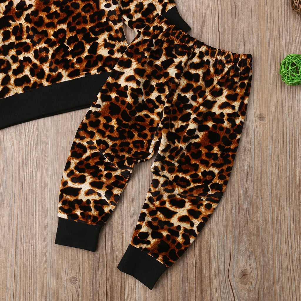 Coral Velvet Leopard Print T-Shirt and Pants Set