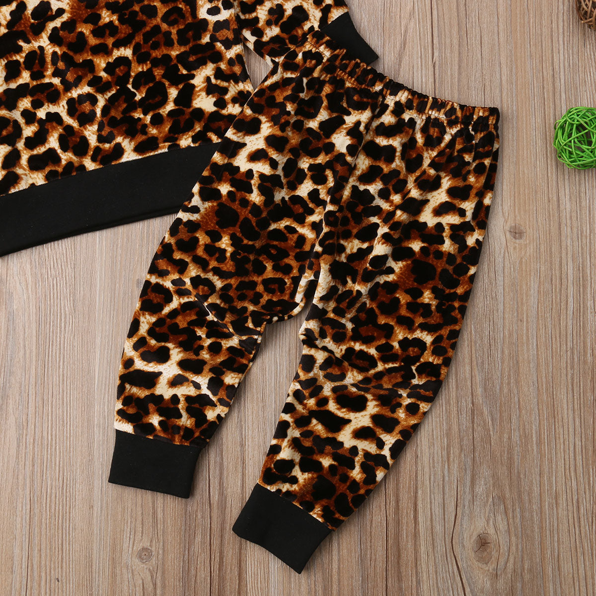 Coral Velvet Leopard Print T-Shirt and Pants Set