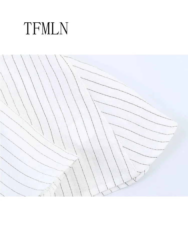 Fashion Striped Blouse Top For Women Summer Summer OL Lapel Sleeveless Single Breasted Shirt Summer Unique Elegant Causal Shirt