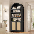 81" Tall Arched Cabinets,Bookcase with storage,Mid-Century Modern 6-Tier Bookshelf with Door,2 Book Risers and