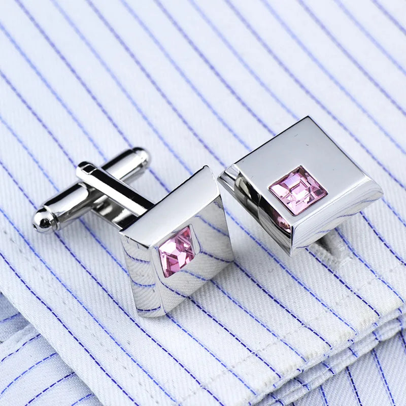 JHSL Square/Rectangle Men Cufflinks Purple White Black Blue Red Pink Stonee Fashion Jewelry Metal Shirts Party Gift